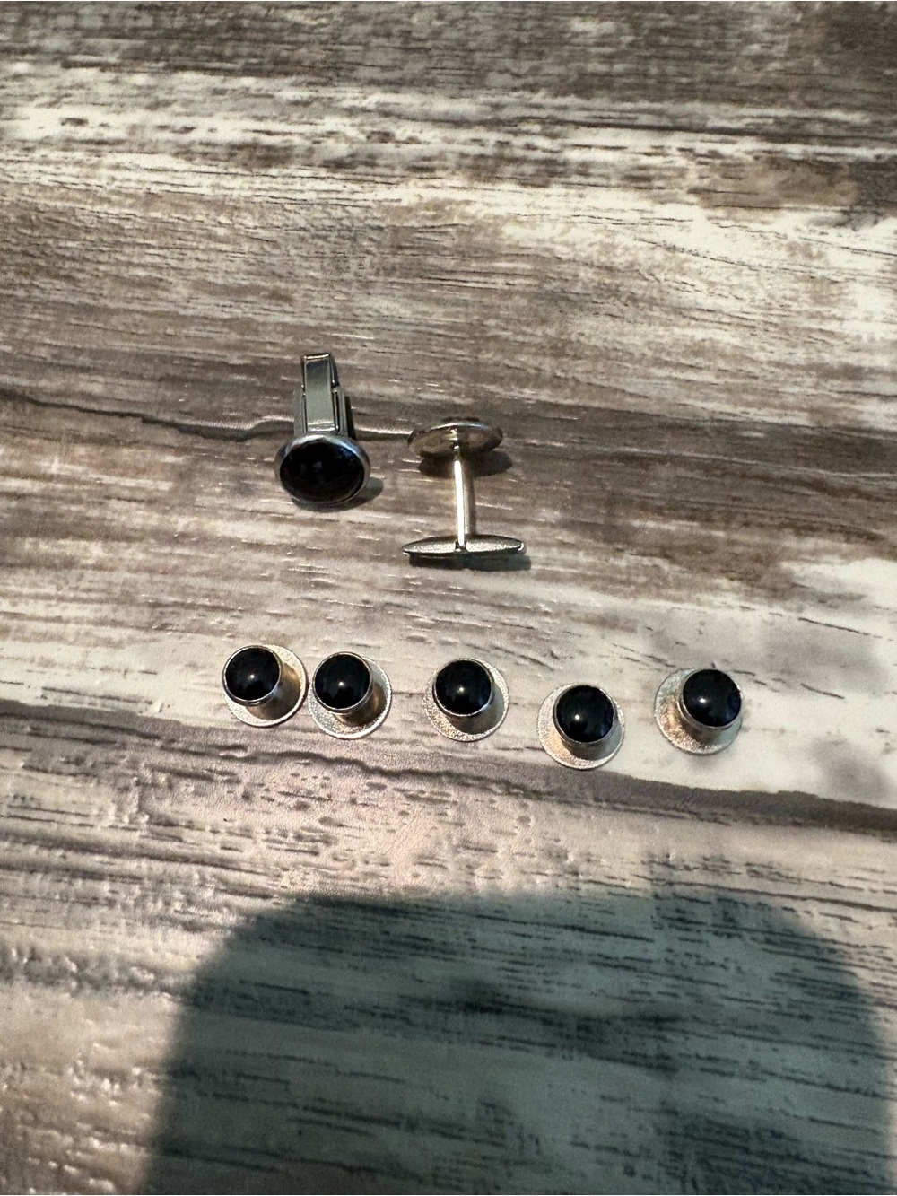 Silver Cufflinks and Stud Set with Black Inset